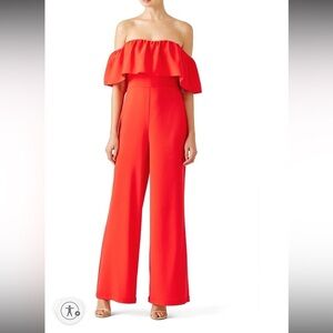 Amanda Uprichard Red Delilah Jumpsuit Off The Shoulder Size Large